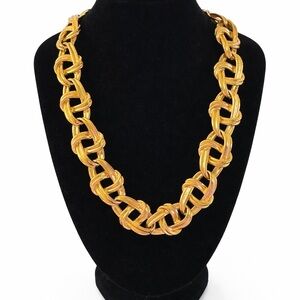 Vintage Bold Gold Tone Link Statement Necklace - Women Jewelry